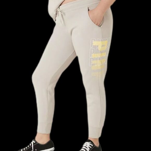 Victoria’s Secret Pink Logo Everyday Lounge Skinny Jogger Pants Platinum - Picture 1 of 10